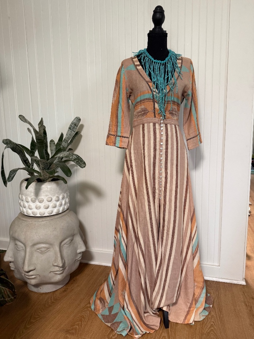 Spell & The Gypsy Boho Linen Maxi Dress XS Aztec Southwestern Print